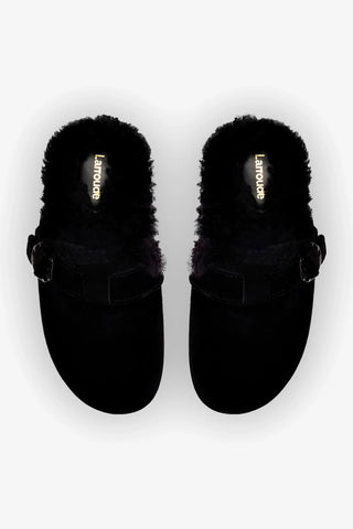 Milan Fur Clog In Black Suede