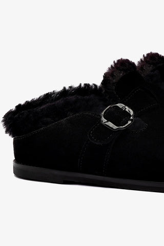 Milan Fur Clog In Black Suede