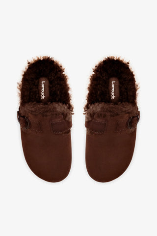 Milan Fur Clog In Brown Suede