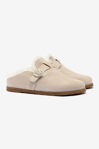 Milan Fur Clog In Mushroom Grey Suede