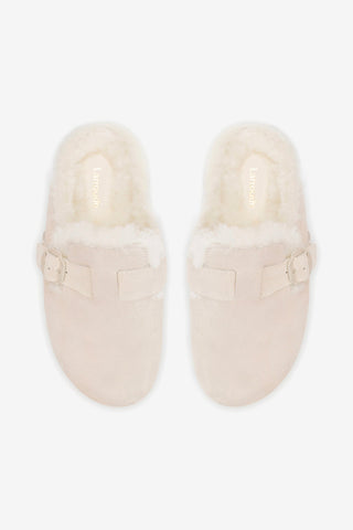 Milan Fur Clog In Mushroom Grey Suede