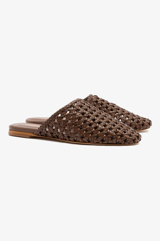 Venice Macrame Flat Mule In Burnt Umber Leather