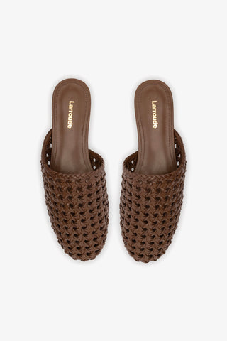 Venice Macrame Flat Mule In Burnt Umber Leather