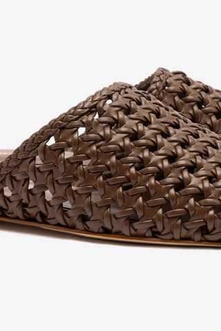 Venice Macrame Flat Mule In Burnt Umber Leather