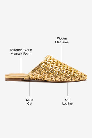 Venice Macrame Flat Mule In Gold Metallic Leather