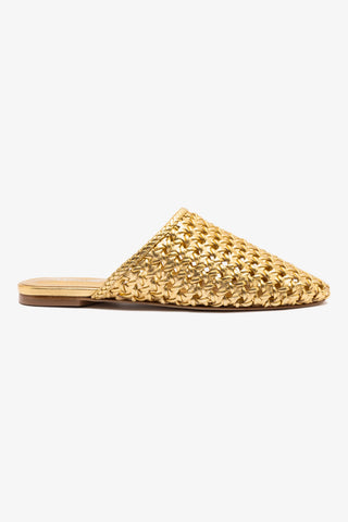 Venice Macrame Flat Mule In Gold Metallic Leather