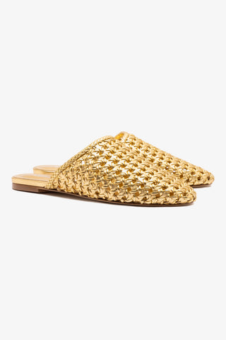 Venice Macrame Flat Mule In Gold Metallic Leather