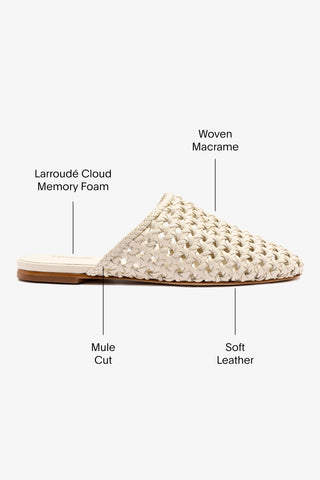 Venice Macrame Flat Mule In Ivory Leather
