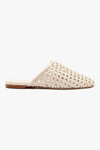 Venice Macrame Flat Mule In Ivory Leather