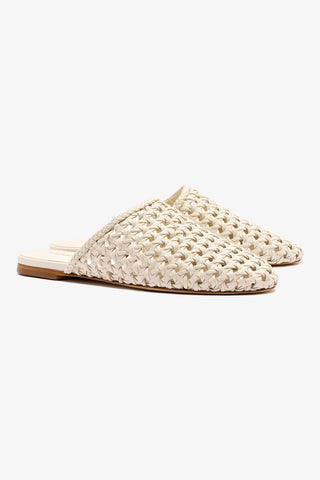 Venice Macrame Flat Mule In Ivory Leather