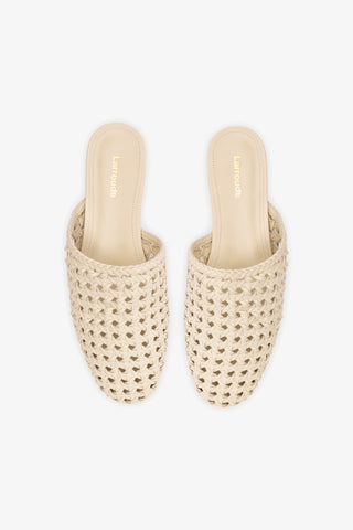 Venice Macrame Flat Mule In Ivory Leather