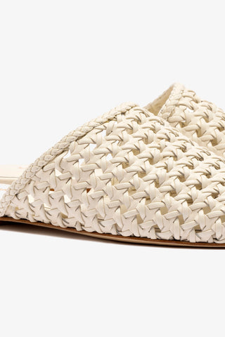 Venice Macrame Flat Mule In Ivory Leather