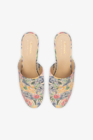Larroudé x Markarian Venice Wedge In Ash Blue Floral Demetra