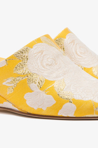 Larroudé x Markarian Venice Wedge In Yellow Floral Brocade