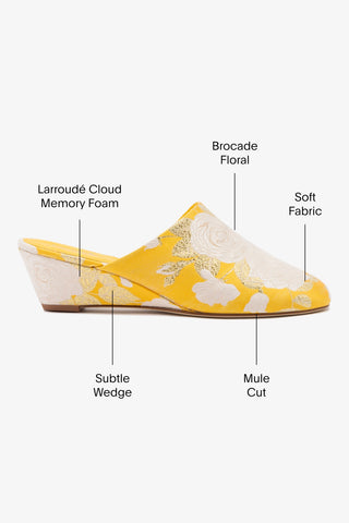 Larroudé x Markarian Venice Wedge In Yellow Floral Brocade