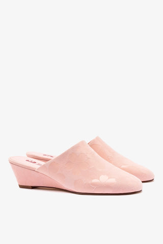 Venice Wedge In Tulip Sakura Printed Suede Mule Larroudé