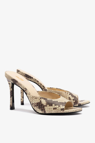 Jasmine Hi Mule In Snake Printed Neutral Mule Larroudé