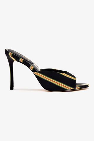 Larroude x Jonathan Cohen Mule In Black Striped Satin