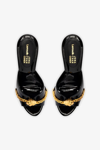 Larroude x Jonathan Cohen Mule In Black Patent Leather