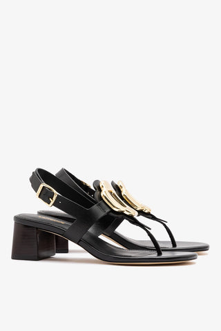 Margherita Block Thong Sandal Black Leather Sandal Larroudé