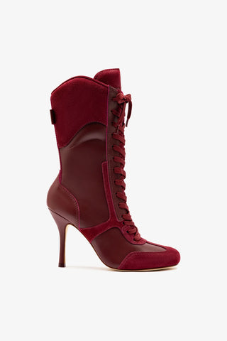 Larroude x Jonathan Cohen High Heel Sneaker Boot In Burgundy Suede