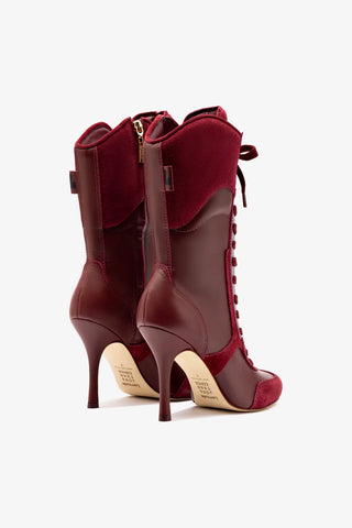 Larroude x Jonathan Cohen High Heel Sneaker Boot In Burgundy Suede