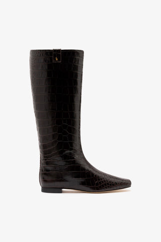 Alexis Flat Boot In Brown Croc Leather