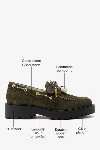 Cyprus Lugsole Loafer Olive Croco Suede Loafer Larroudé