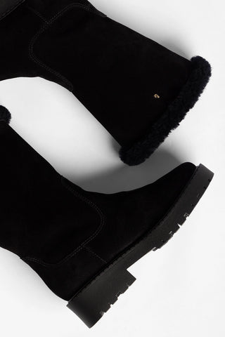 Harper Shearling Boot Black Suede