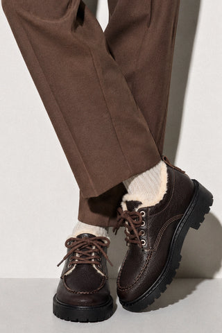 London Shearling Lace Up Loafer Brown Leather