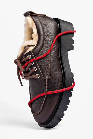 London Shearling Lace Up Loafer Brown Leather