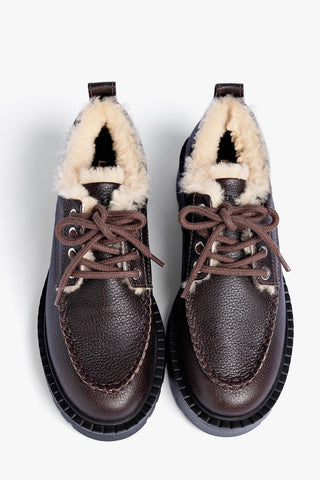 London Shearling Lace Up Loafer Brown Leather