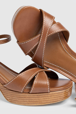 Bianca Low Sandal Caramel Leather Sandal Larroudé