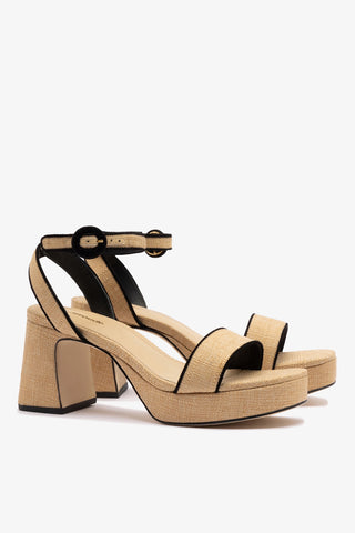Dolly Low Sandal In Beige Raffia and Black Trimming