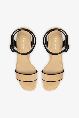 Dolly Low Sandal In Beige Raffia and Black Trimming