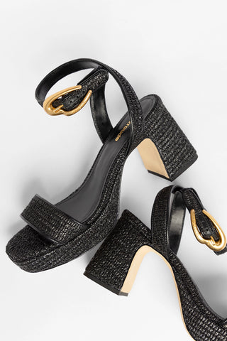 Dolly Verona Low Platform Sandal Black Raffia Sandal Larroude