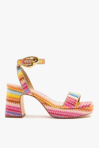 Dolly Verona Low Sandal In Rainbow Raffia and Beige Leather