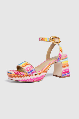 Dolly Verona Low Sandal In Rainbow Raffia and Beige Leather