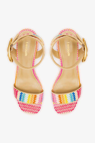 Dolly Verona Low Sandal In Rainbow Raffia and Beige Leather