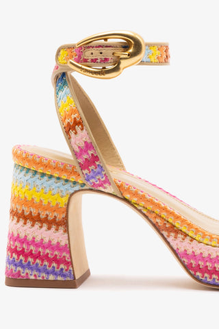 Dolly Verona Low Sandal In Rainbow Raffia and Beige Leather