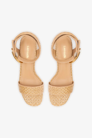 Dolly Verona Low Sandal In Natural Raffia and Beige Leather