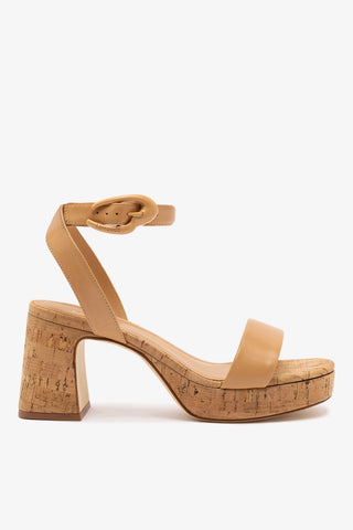 Dolly Verona Low Sandal In Tan Leather and Natural Cork Sandal Larroudé
