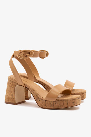 Dolly Verona Low Sandal In Tan Leather and Natural Cork Sandal Larroudé