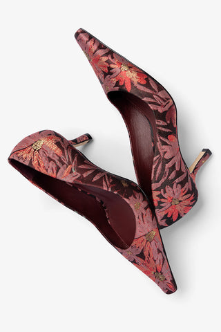 Larroudé by Markarian: Pump Burgundy Floral Brocade Pump Larroudé x Markarian