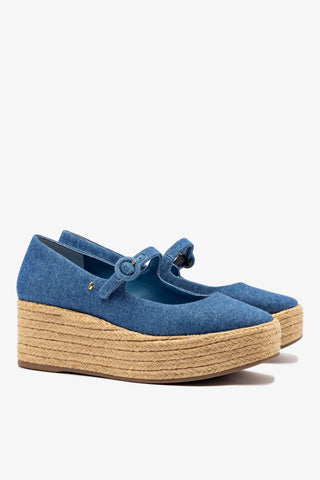 Blair Flatform In Blue Stoned Denim Pump Larroudé