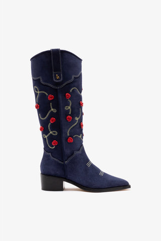 Paloma Boot In Navy Suede Boot Larroudé