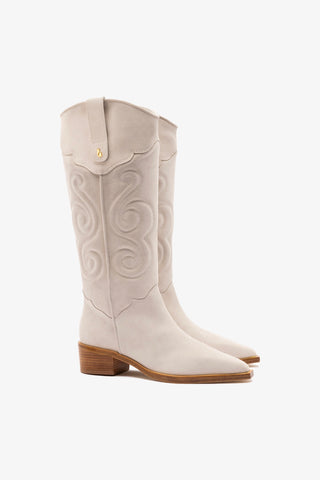 Paloma Boot In Mushroom Grey Suede Boot Larroudé