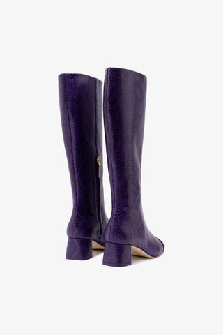 Edie Boot In Eggplant Python Embossed Leather