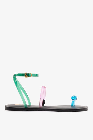 Biarritz Jelly Flat Sandal In Pink, Blue and Green Vinyl Flat - Sandal Larroudé