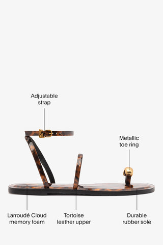 Biarritz Flat Sandal Tortoise Leather Flat - Sandal Larroudé